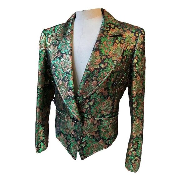 Saint Laurent Brocade Jacket Green Black - Picture 1 of 15